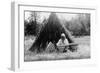 View of Washoe Native Woman Basket Weaving - Stewart, NV-Lantern Press-Framed Art Print