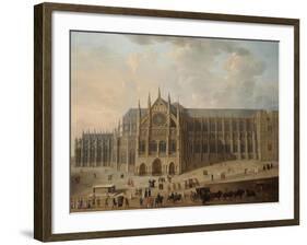 View of Westminster Abbey with Figures in the Foreground, English School, circa 1725-null-Framed Giclee Print