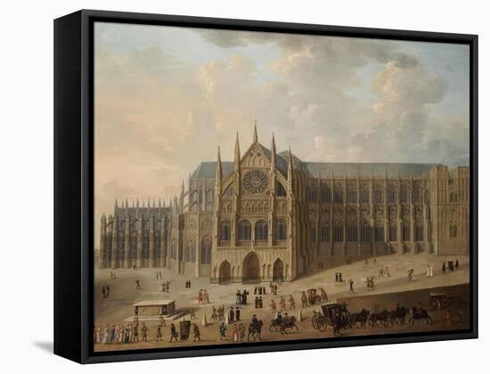 View of Westminster Abbey with Figures in the Foreground, English School, circa 1725-null-Framed Stretched Canvas