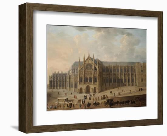 View of Westminster Abbey with Figures in the Foreground, English School, circa 1725-null-Framed Giclee Print