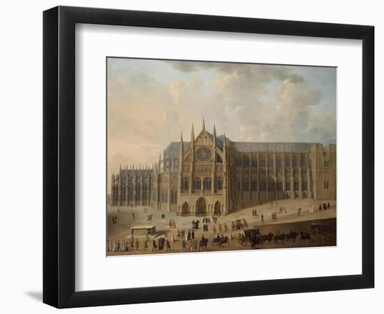 View of Westminster Abbey with Figures in the Foreground, English School, circa 1725-null-Framed Giclee Print