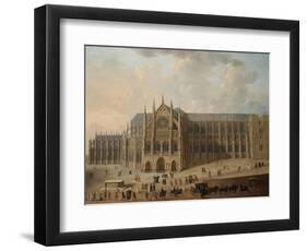 View of Westminster Abbey with Figures in the Foreground, English School, circa 1725-null-Framed Giclee Print