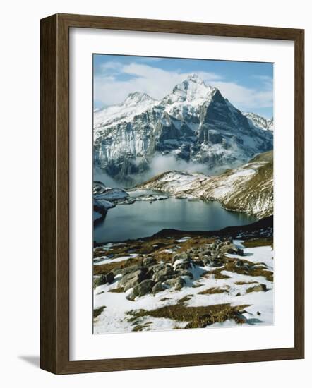 View of Wetterhorn Mountain and Bachsee Lake, Bernese Alps, Grindelwald, Switzerland-Scott T. Smith-Framed Photographic Print