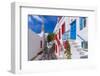 View of whitewashed cobbled street, Mykonos Town, Mykonos, Cyclades Islands, Aegean Sea-Frank Fell-Framed Photographic Print