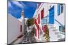View of whitewashed cobbled street, Mykonos Town, Mykonos, Cyclades Islands, Aegean Sea-Frank Fell-Mounted Photographic Print