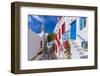View of whitewashed cobbled street, Mykonos Town, Mykonos, Cyclades Islands, Aegean Sea-Frank Fell-Framed Premium Photographic Print