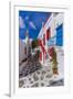 View of whitewashed cobbled street, Mykonos Town, Mykonos, Cyclades Islands, Aegean Sea-Frank Fell-Framed Photographic Print