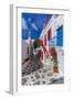 View of whitewashed cobbled street, Mykonos Town, Mykonos, Cyclades Islands, Aegean Sea-Frank Fell-Framed Photographic Print