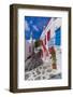 View of whitewashed cobbled street, Mykonos Town, Mykonos, Cyclades Islands, Aegean Sea-Frank Fell-Framed Photographic Print