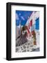 View of whitewashed cobbled street, Mykonos Town, Mykonos, Cyclades Islands, Aegean Sea-Frank Fell-Framed Photographic Print