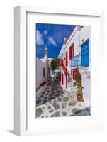 View of whitewashed cobbled street, Mykonos Town, Mykonos, Cyclades Islands, Aegean Sea-Frank Fell-Framed Photographic Print