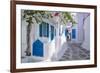 View of whitewashed narrow street, Mykonos Town, Mykonos, Cyclades Islands, Aegean Sea-Frank Fell-Framed Photographic Print