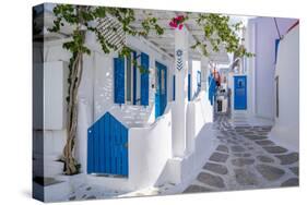 View of whitewashed narrow street, Mykonos Town, Mykonos, Cyclades Islands, Aegean Sea-Frank Fell-Stretched Canvas