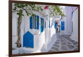 View of whitewashed narrow street, Mykonos Town, Mykonos, Cyclades Islands, Aegean Sea-Frank Fell-Framed Photographic Print