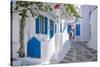 View of whitewashed narrow street, Mykonos Town, Mykonos, Cyclades Islands, Aegean Sea-Frank Fell-Stretched Canvas