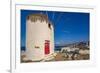 View of whitewashed windmill overlooking town, Mykonos Town, Mykonos, Cyclades Islands, Aegean Sea-Frank Fell-Framed Photographic Print