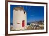 View of whitewashed windmill overlooking town, Mykonos Town, Mykonos, Cyclades Islands, Aegean Sea-Frank Fell-Framed Photographic Print