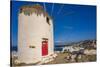 View of whitewashed windmill overlooking town, Mykonos Town, Mykonos, Cyclades Islands, Aegean Sea-Frank Fell-Stretched Canvas