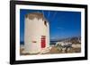 View of whitewashed windmill overlooking town, Mykonos Town, Mykonos, Cyclades Islands, Aegean Sea-Frank Fell-Framed Photographic Print