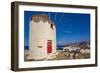 View of whitewashed windmill overlooking town, Mykonos Town, Mykonos, Cyclades Islands, Aegean Sea-Frank Fell-Framed Photographic Print