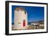 View of whitewashed windmill overlooking town, Mykonos Town, Mykonos, Cyclades Islands, Aegean Sea-Frank Fell-Framed Photographic Print