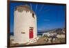 View of whitewashed windmill overlooking town, Mykonos Town, Mykonos, Cyclades Islands, Aegean Sea-Frank Fell-Framed Photographic Print