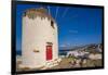 View of whitewashed windmill overlooking town, Mykonos Town, Mykonos, Cyclades Islands, Aegean Sea-Frank Fell-Framed Photographic Print