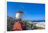 View of whitewashed windmill overlooking town, Mykonos Town, Mykonos, Cyclades Islands, Aegean Sea-Frank Fell-Framed Photographic Print