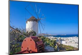 View of whitewashed windmill overlooking town, Mykonos Town, Mykonos, Cyclades Islands, Aegean Sea-Frank Fell-Mounted Photographic Print