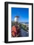 View of whitewashed windmill overlooking town, Mykonos Town, Mykonos, Cyclades Islands, Aegean Sea-Frank Fell-Framed Photographic Print