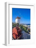 View of whitewashed windmill overlooking town, Mykonos Town, Mykonos, Cyclades Islands, Aegean Sea-Frank Fell-Framed Photographic Print