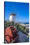 View of whitewashed windmill overlooking town, Mykonos Town, Mykonos, Cyclades Islands, Aegean Sea-Frank Fell-Stretched Canvas