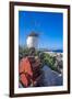 View of whitewashed windmill overlooking town, Mykonos Town, Mykonos, Cyclades Islands, Aegean Sea-Frank Fell-Framed Photographic Print