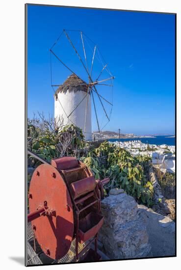 View of whitewashed windmill overlooking town, Mykonos Town, Mykonos, Cyclades Islands, Aegean Sea-Frank Fell-Mounted Photographic Print