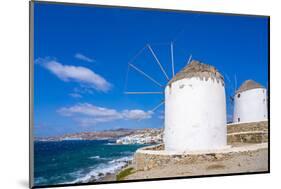 View of windmills and town in background, Mykonos Town, Mykonos, Cyclades Islands, Aegean Sea-Frank Fell-Mounted Photographic Print