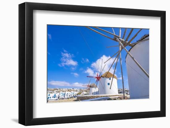 View of windmills and town in background, Mykonos Town, Mykonos, Cyclades Islands, Aegean Sea-Frank Fell-Framed Photographic Print