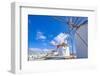 View of windmills and town in background, Mykonos Town, Mykonos, Cyclades Islands, Aegean Sea-Frank Fell-Framed Photographic Print