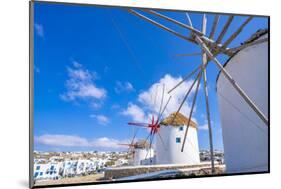 View of windmills and town in background, Mykonos Town, Mykonos, Cyclades Islands, Aegean Sea-Frank Fell-Mounted Photographic Print