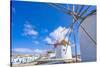 View of windmills and town in background, Mykonos Town, Mykonos, Cyclades Islands, Aegean Sea-Frank Fell-Stretched Canvas