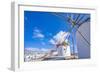 View of windmills and town in background, Mykonos Town, Mykonos, Cyclades Islands, Aegean Sea-Frank Fell-Framed Photographic Print