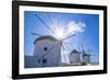 View of windmills, Mykonos Town, Mykonos, Cyclades Islands, Greek Islands, Aegean Sea, Greece-Frank Fell-Framed Photographic Print