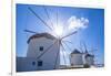 View of windmills, Mykonos Town, Mykonos, Cyclades Islands, Greek Islands, Aegean Sea, Greece-Frank Fell-Framed Photographic Print