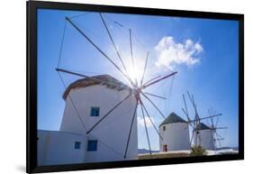 View of windmills, Mykonos Town, Mykonos, Cyclades Islands, Greek Islands, Aegean Sea, Greece-Frank Fell-Framed Photographic Print