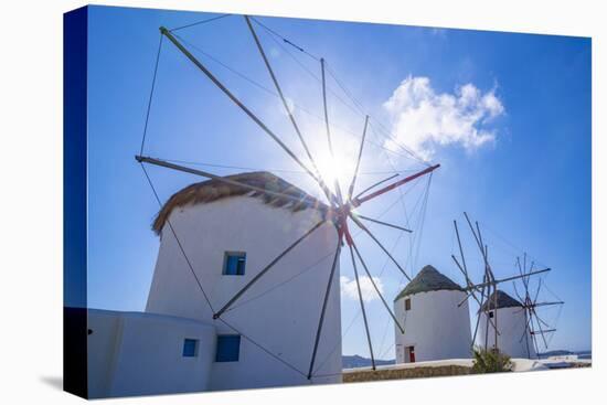 View of windmills, Mykonos Town, Mykonos, Cyclades Islands, Greek Islands, Aegean Sea, Greece-Frank Fell-Stretched Canvas