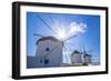 View of windmills, Mykonos Town, Mykonos, Cyclades Islands, Greek Islands, Aegean Sea, Greece-Frank Fell-Framed Photographic Print