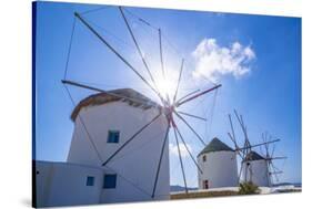 View of windmills, Mykonos Town, Mykonos, Cyclades Islands, Greek Islands, Aegean Sea, Greece-Frank Fell-Stretched Canvas