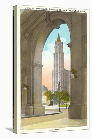 View of Woolworth Building through Municipal Arch, New York City-null-Stretched Canvas