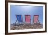 View of Worthing Pier and colourful deckchairs on Worthing Beach, Worthing, West Sussex, England-Frank Fell-Framed Photographic Print