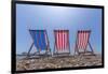 View of Worthing Pier and colourful deckchairs on Worthing Beach, Worthing, West Sussex, England-Frank Fell-Framed Photographic Print