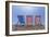 View of Worthing Pier and colourful deckchairs on Worthing Beach, Worthing, West Sussex, England-Frank Fell-Framed Photographic Print